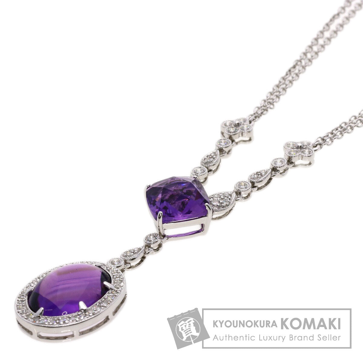 Colored Stone Diamond Necklace K18 White Gold 12.3g　Ladies