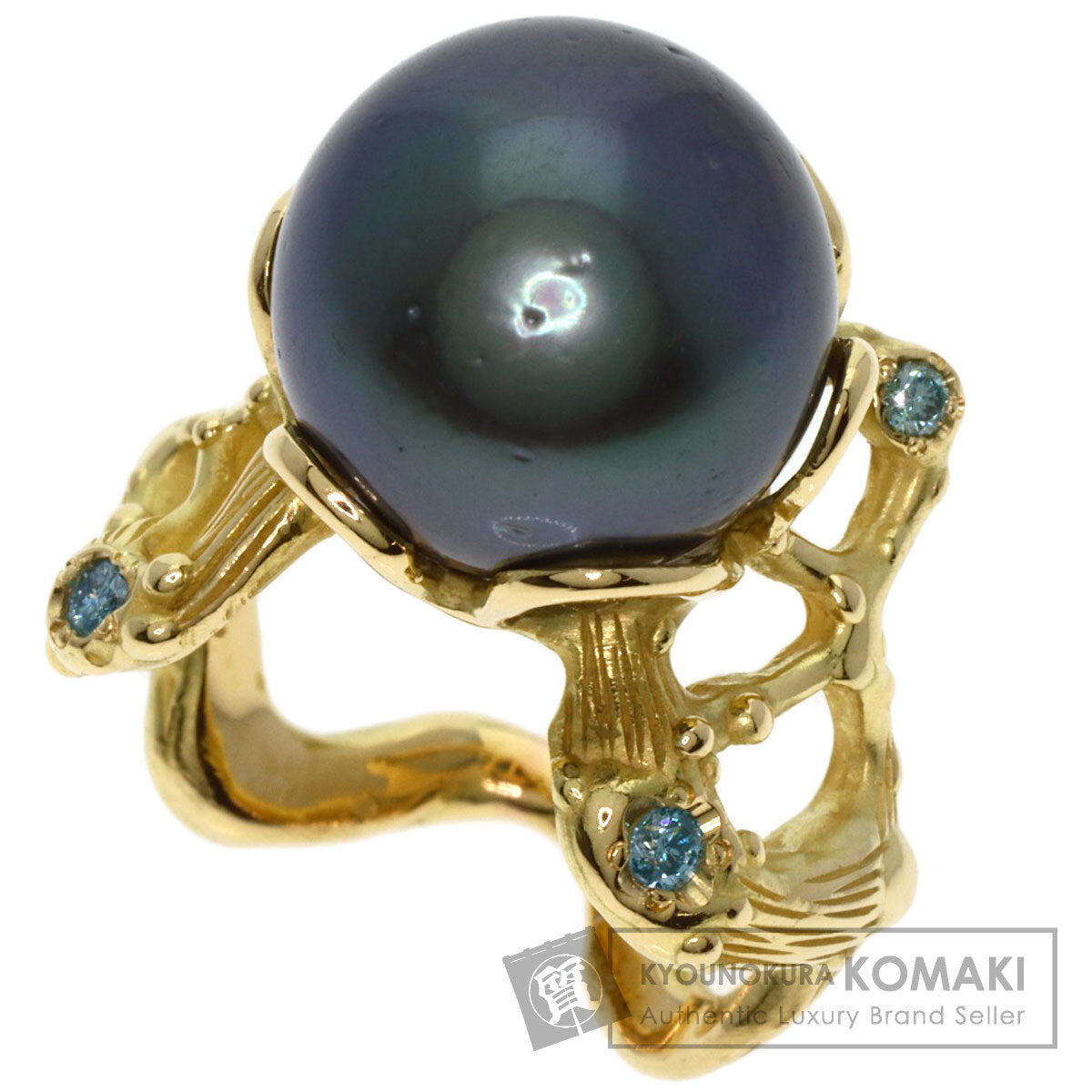 SHUN TAMURA Black Pearl Pearl Diamond Ring K18 Yellow Gold Ladies [Used]