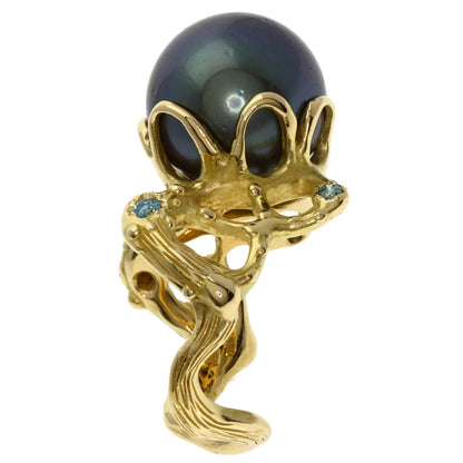 SHUN TAMURA Black Pearl Pearl Diamond Ring K18 Yellow Gold Ladies [Used]