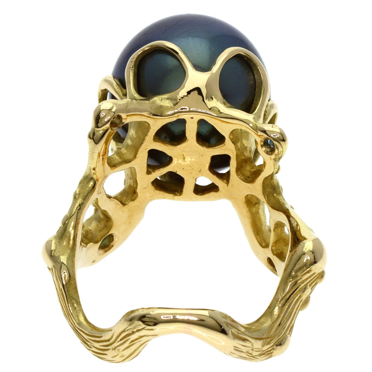 SHUN TAMURA Black Pearl Pearl Diamond Ring K18 Yellow Gold Ladies [Used]