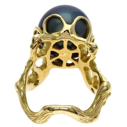 SHUN TAMURA Black Pearl Pearl Diamond Ring K18 Yellow Gold Ladies [Used]