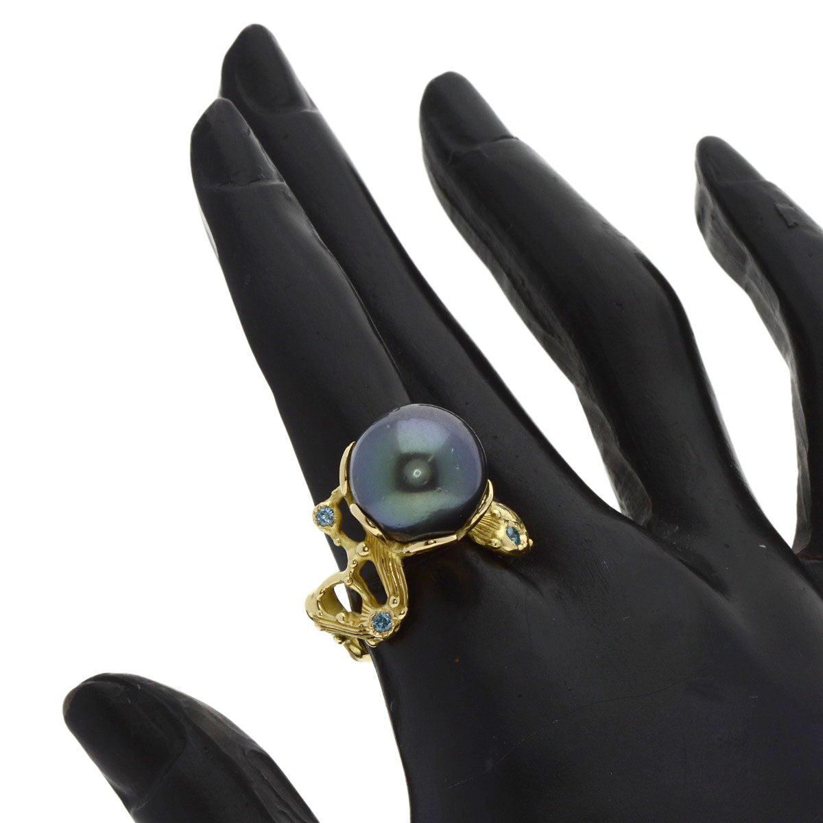 SHUN TAMURA Black Pearl Pearl Diamond Ring K18 Yellow Gold Ladies [Used]