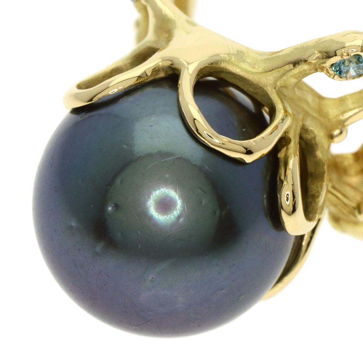 SHUN TAMURA Black Pearl Pearl Diamond Ring K18 Yellow Gold Ladies [Used]