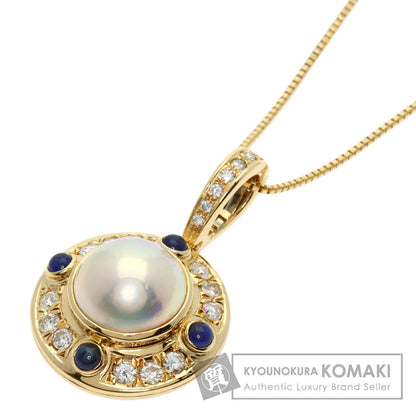 Mabe Pearl Sapphire Diamond Necklace K18 Yellow Gold  15.3g　Ladies