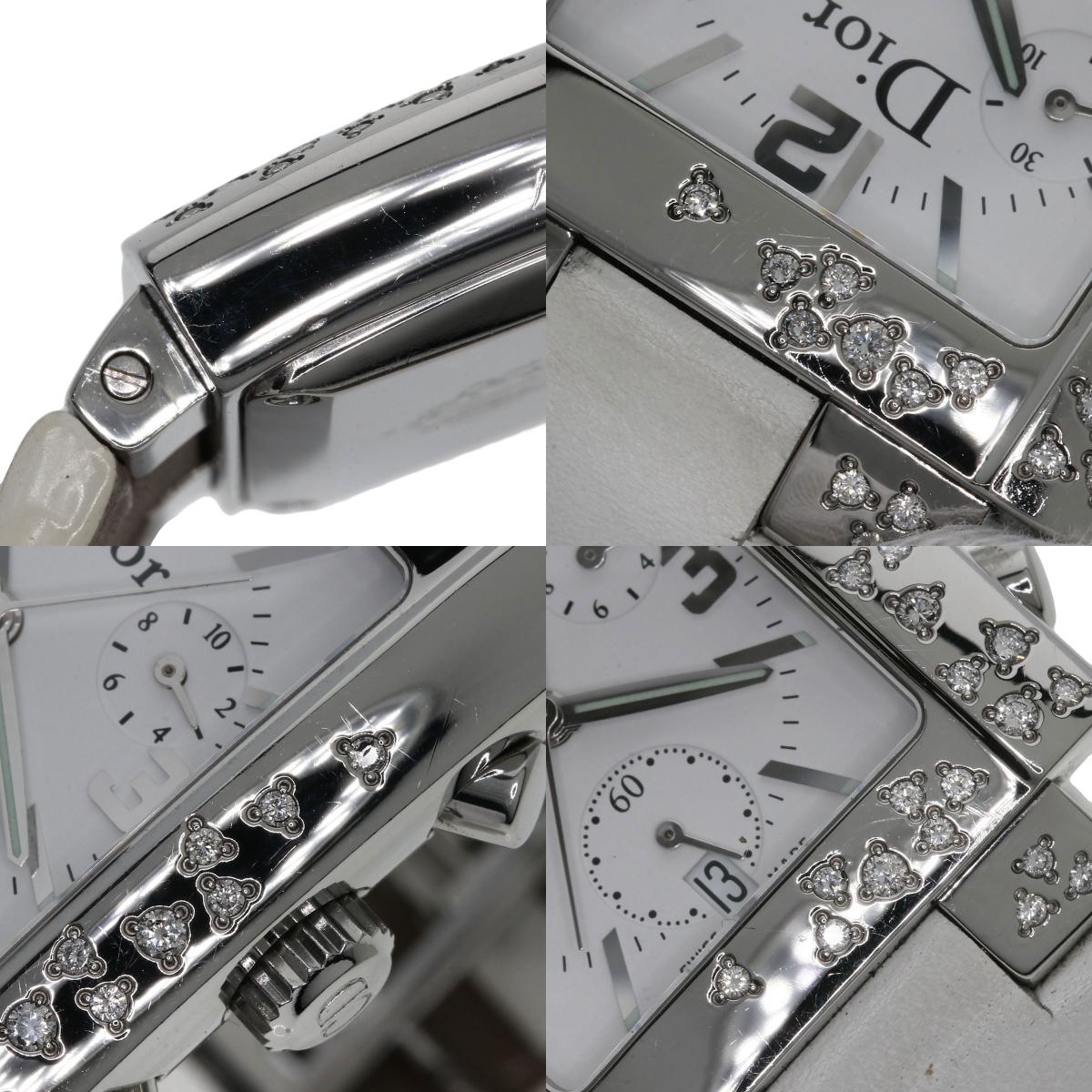 CHRISTIAN DIOR Riva Diamond Bezel Watches D81-101 Stainless Steel/Leather Ladies