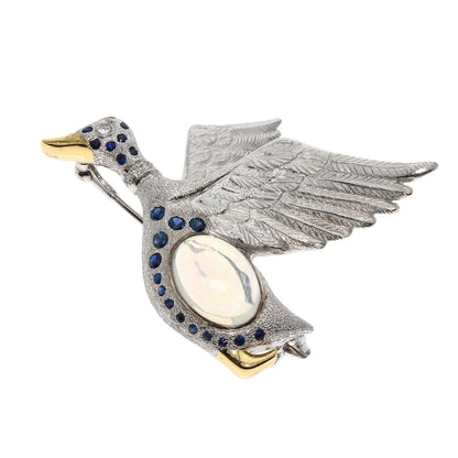 MIKIMOTO Bird Motif Water Opal Sapphire Diamond Brooch K18 White Gold K14WGLadies [Used]