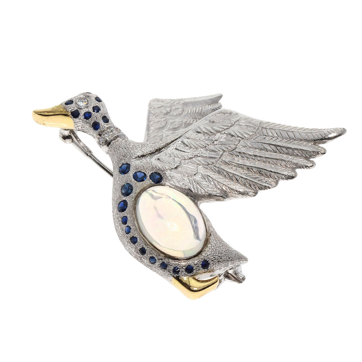 MIKIMOTO   Brooch Bird Motif Water Opal Sapphire Diamond K18 White Gold K14WGLadies