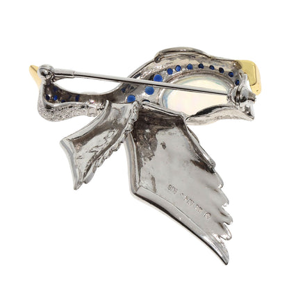 MIKIMOTO Bird Motif Water Opal Sapphire Diamond Brooch K18 White Gold K14WGLadies [Used]