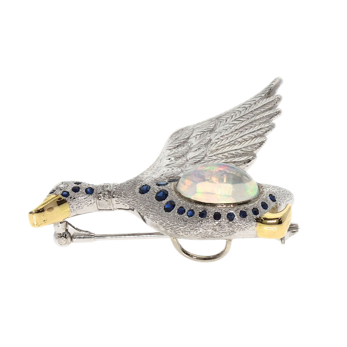 MIKIMOTO   Brooch Bird Motif Water Opal Sapphire Diamond K18 White Gold K14WGLadies