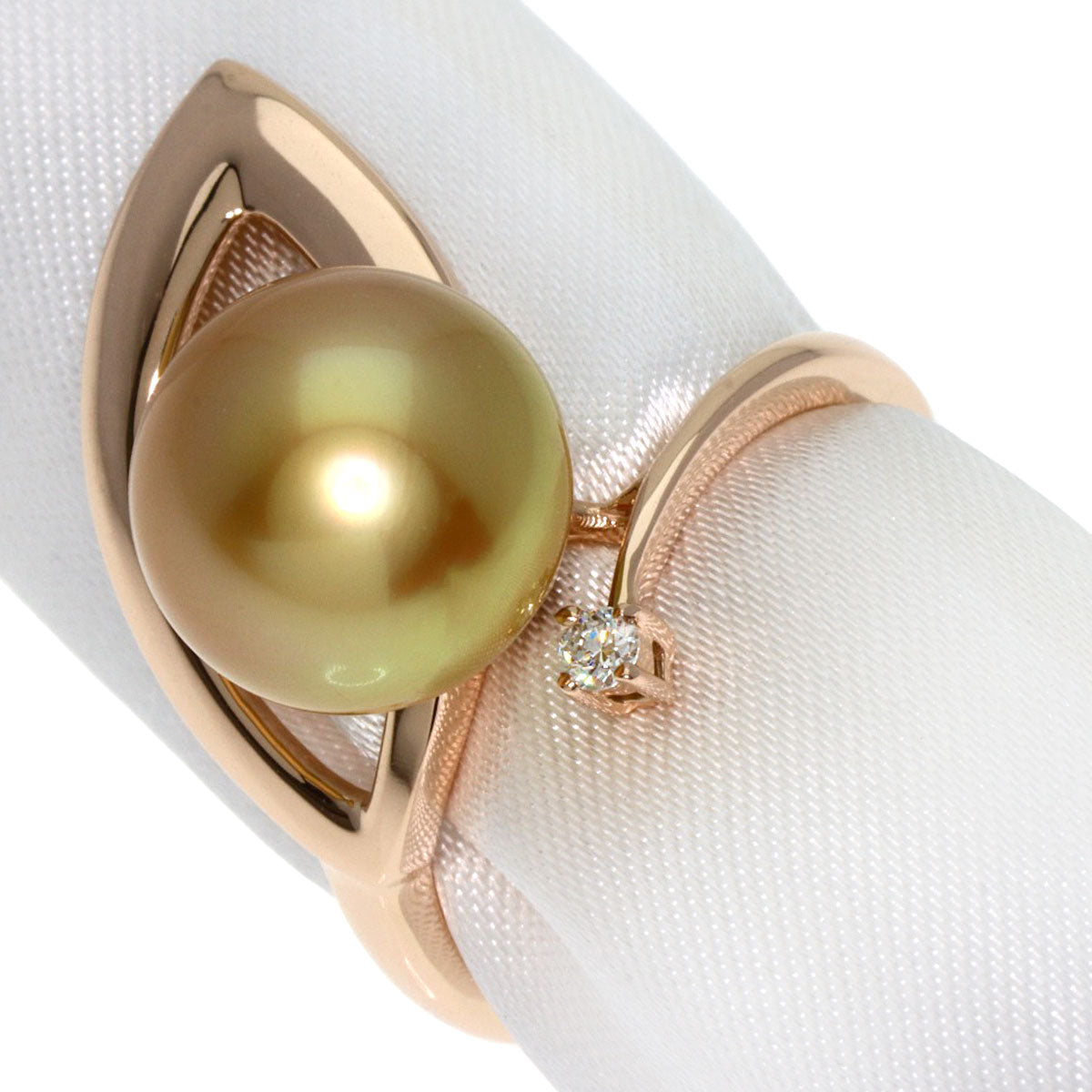 White Pearl Pearl Pearl Diamond Ring K18 Pink Gold  6.3g　Ladies