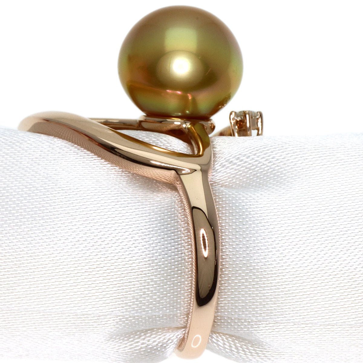 White Pearl Pearl Pearl Diamond Ring K18 Pink Gold  6.3g　Ladies