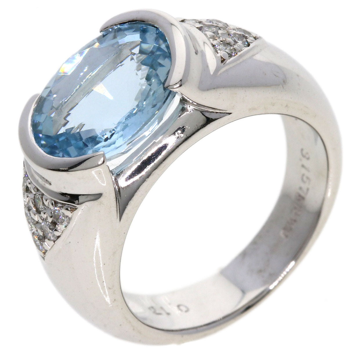 3.157ct Aquamarine Diamond Ring K18 White Gold  12.63g　Ladies