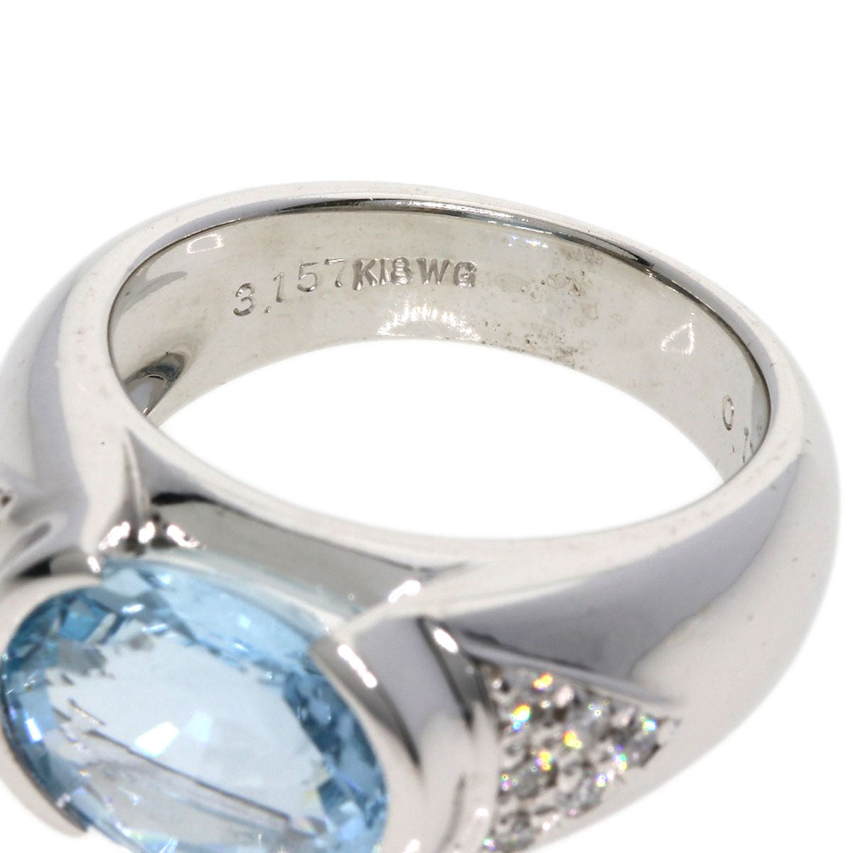 3.157ct Aquamarine Diamond Ring K18 White Gold  12.63g　Ladies