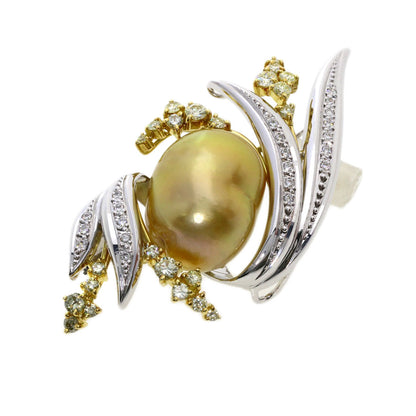 Golden  Pearl Diamond Brooch K18 Yellow Gold K18 White Gold 23.7g　Ladies