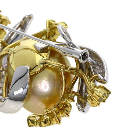 Golden  Pearl Diamond Brooch K18 Yellow Gold K18 White Gold 23.7g　Ladies