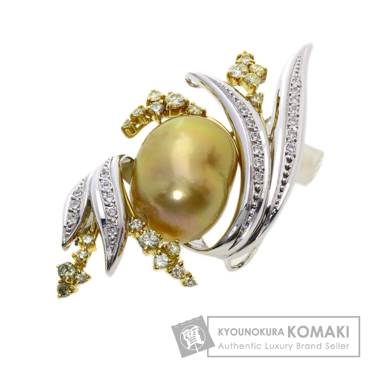 Golden  Pearl Diamond Brooch K18 Yellow Gold K18 White Gold 23.7g　Ladies