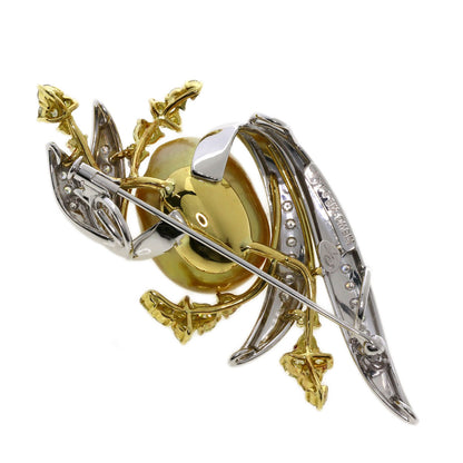 Golden  Pearl Diamond Brooch K18 Yellow Gold K18 White Gold 23.7g　Ladies