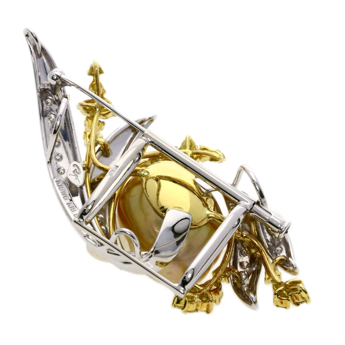 Golden  Pearl Diamond Brooch K18 Yellow Gold K18 White Gold 23.7g　Ladies