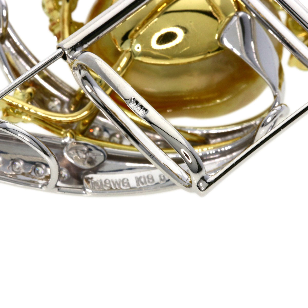 Golden  Pearl Diamond Brooch K18 Yellow Gold K18 White Gold 23.7g　Ladies