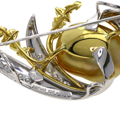 Golden  Pearl Diamond Brooch K18 Yellow Gold K18 White Gold 23.7g　Ladies