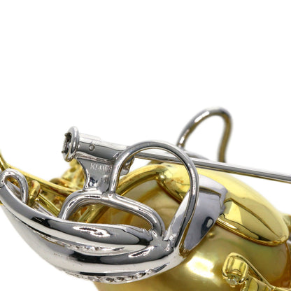 Golden  Pearl Diamond Brooch K18 Yellow Gold K18 White Gold 23.7g　Ladies