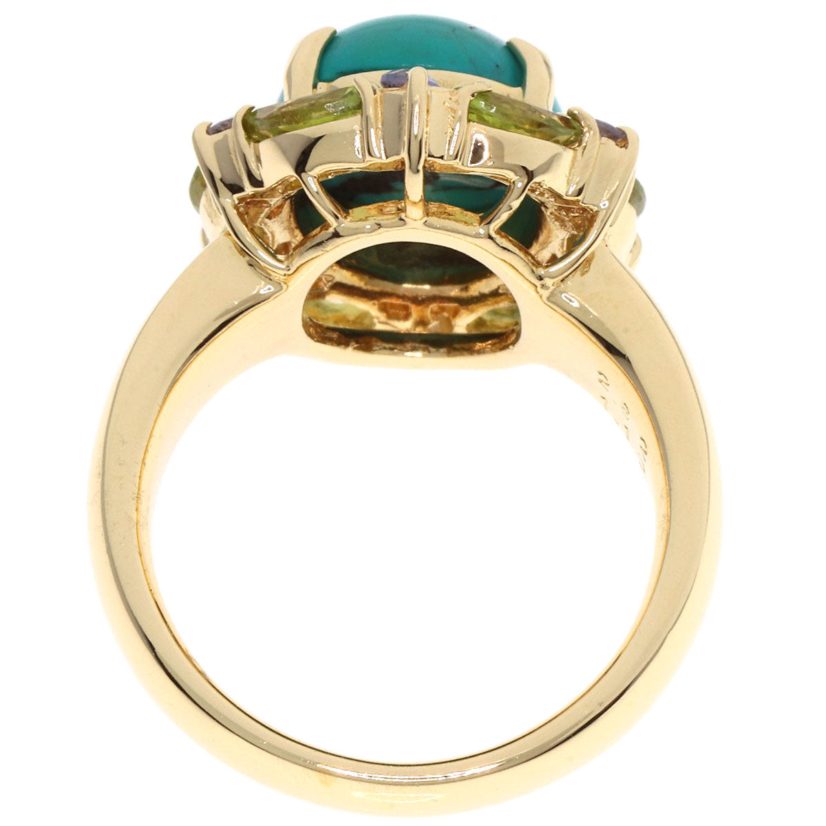 2.62ct turquoise multicolor stone Ring K18 Yellow Gold  11.1g　Ladies