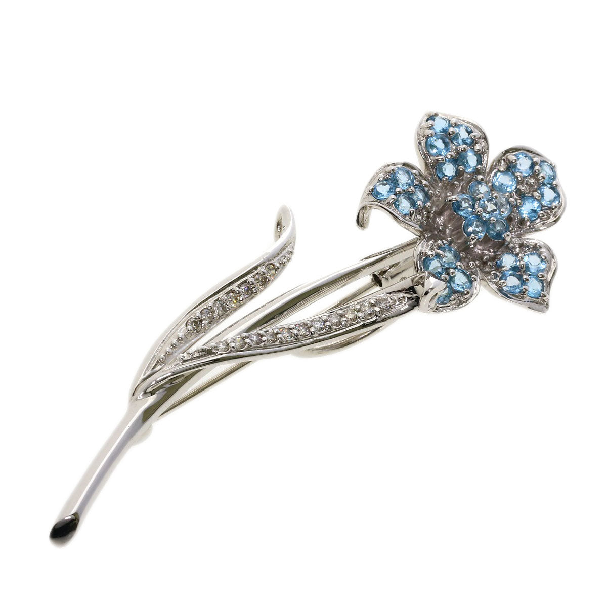 0.15ct Aquamarine Diamond Brooch K18 White Gold  7.3g　Ladies