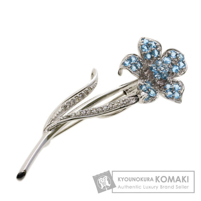 0.15ct Aquamarine Diamond Brooch K18 White Gold  7.3g　Ladies