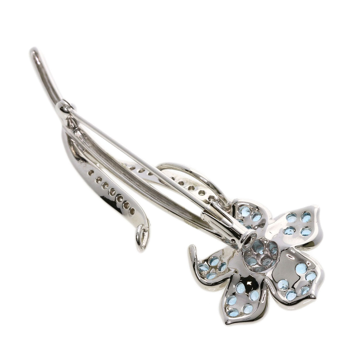 0.15ct Aquamarine Diamond Brooch K18 White Gold  7.3g　Ladies