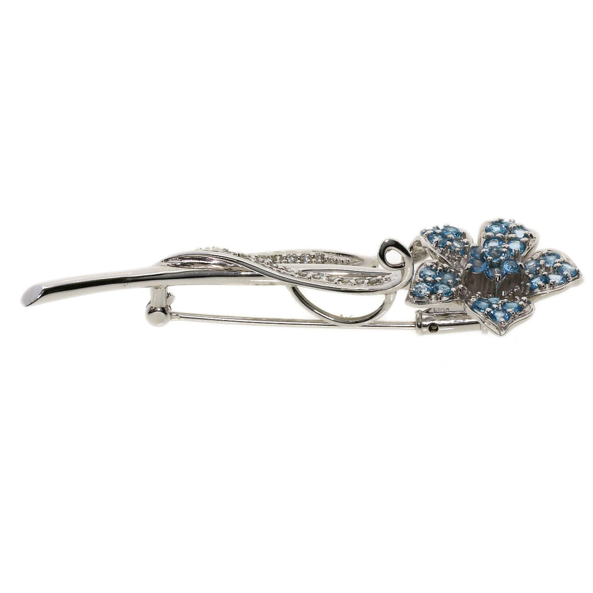 0.15ct Aquamarine Diamond Brooch K18 White Gold  7.3g　Ladies