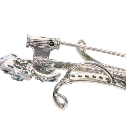 0.15ct Aquamarine Diamond Brooch K18 White Gold  7.3g　Ladies