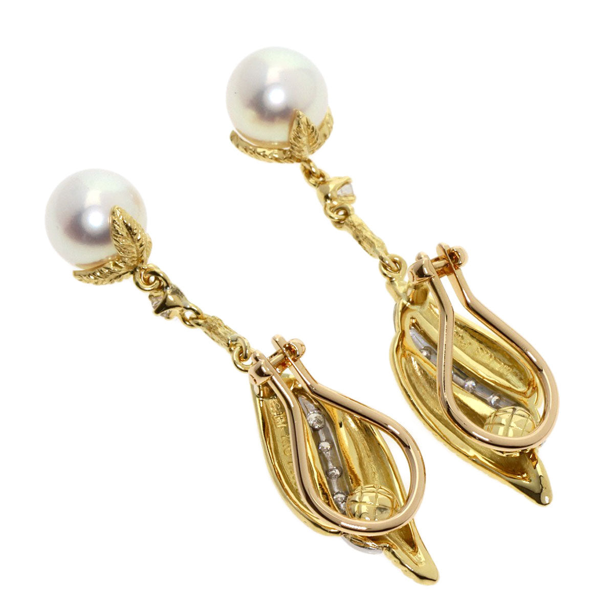 Akoya Pearl Pearl Diamond Earring K18 Yellow Gold PT950 10.3g　Ladies