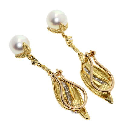 Akoya Pearl Pearl Diamond Earring K18 Yellow Gold PT950 10.3g　Ladies