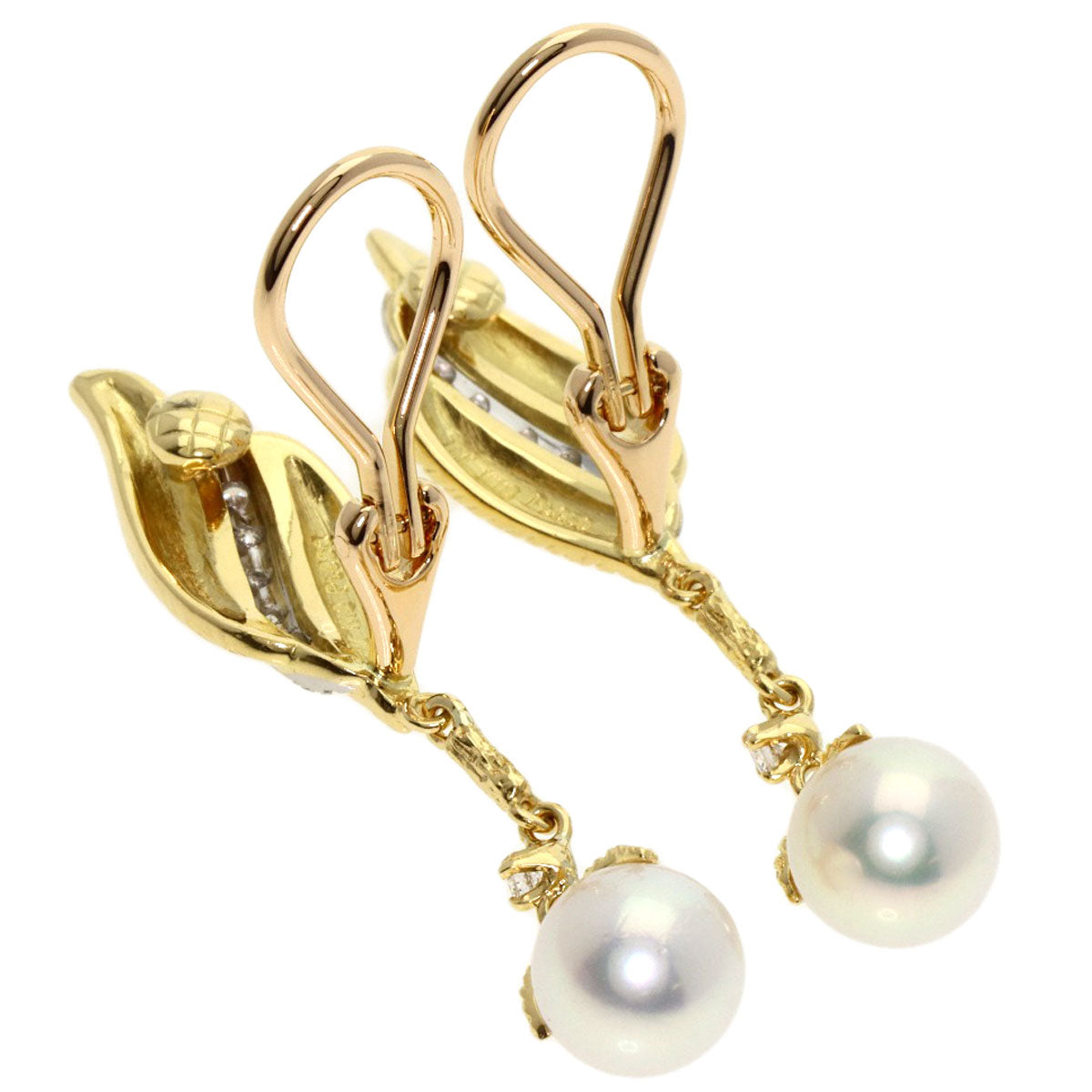 Akoya Pearl Pearl Diamond Earring K18 Yellow Gold PT950 10.3g　Ladies