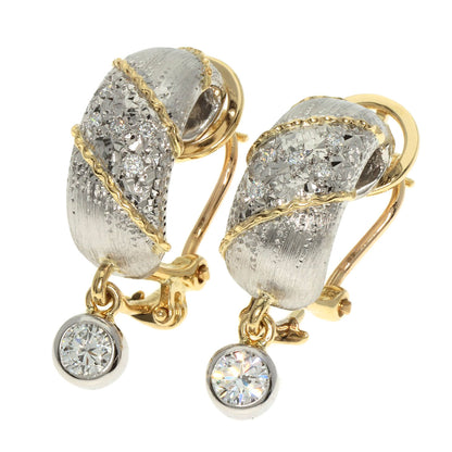 0.04ct Diamond Earring Platinum PT900 18K Yellow Gold 12.9g　Ladies