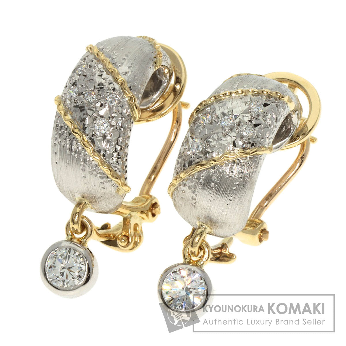 0.04ct Diamond Earring Platinum PT900 18K Yellow Gold 12.9g　Ladies