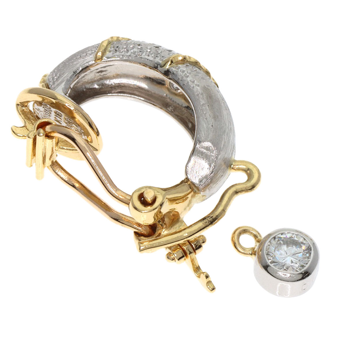 0.04ct Diamond Earring Platinum PT900 18K Yellow Gold 12.9g　Ladies