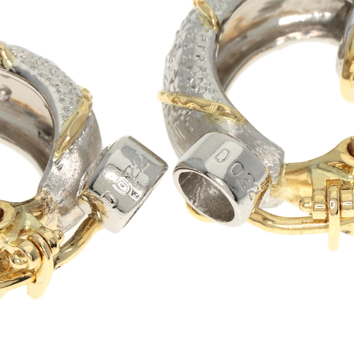 0.04ct Diamond Earring Platinum PT900 18K Yellow Gold 12.9g　Ladies