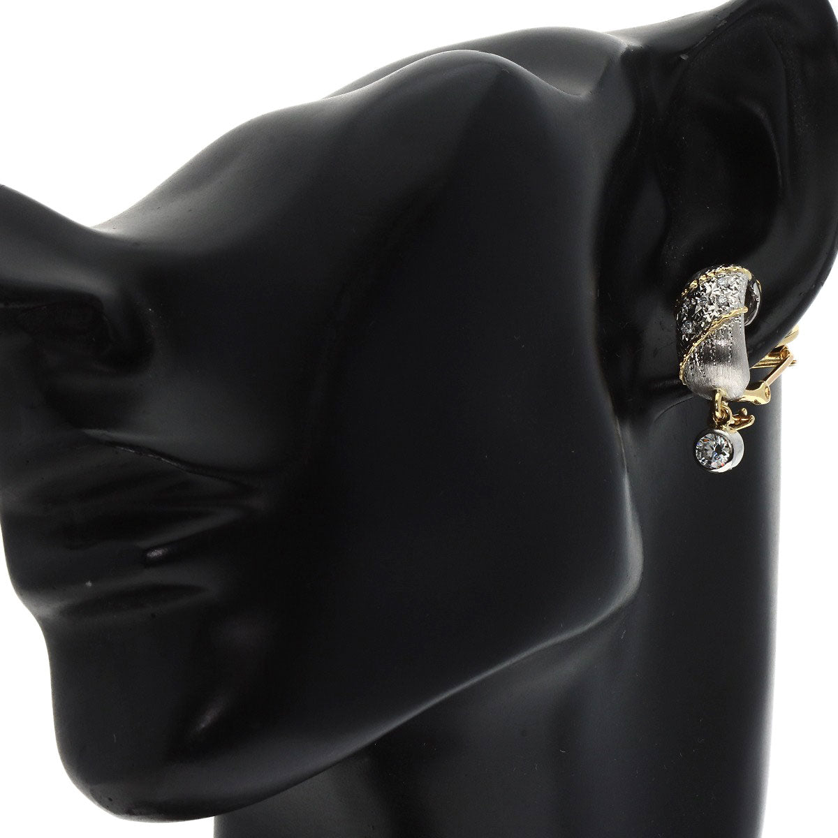 0.04ct Diamond Earring Platinum PT900 18K Yellow Gold 12.9g　Ladies