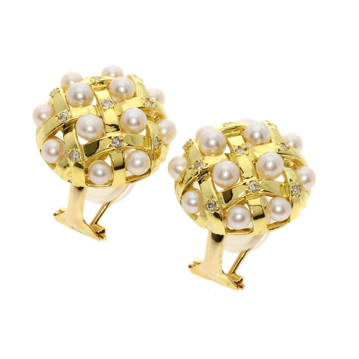 0.1ct Pearl Pearl Diamond Earring K18 Yellow Gold  11.14g　Ladies