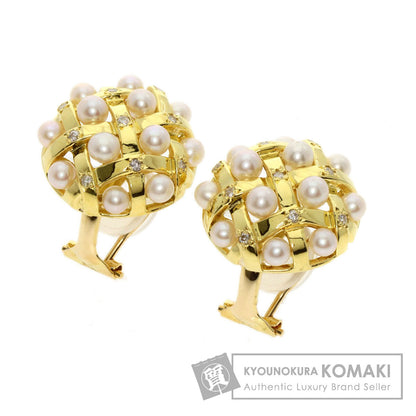 0.1ct Pearl Pearl Diamond Earring K18 Yellow Gold  11.14g　Ladies