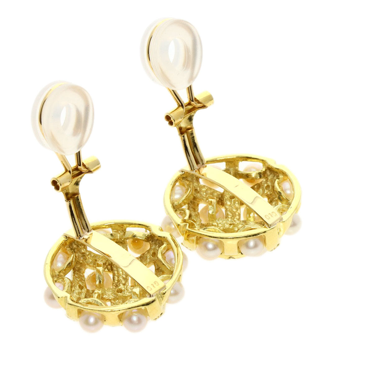 0.1ct Pearl Pearl Diamond Earring K18 Yellow Gold  11.14g　Ladies