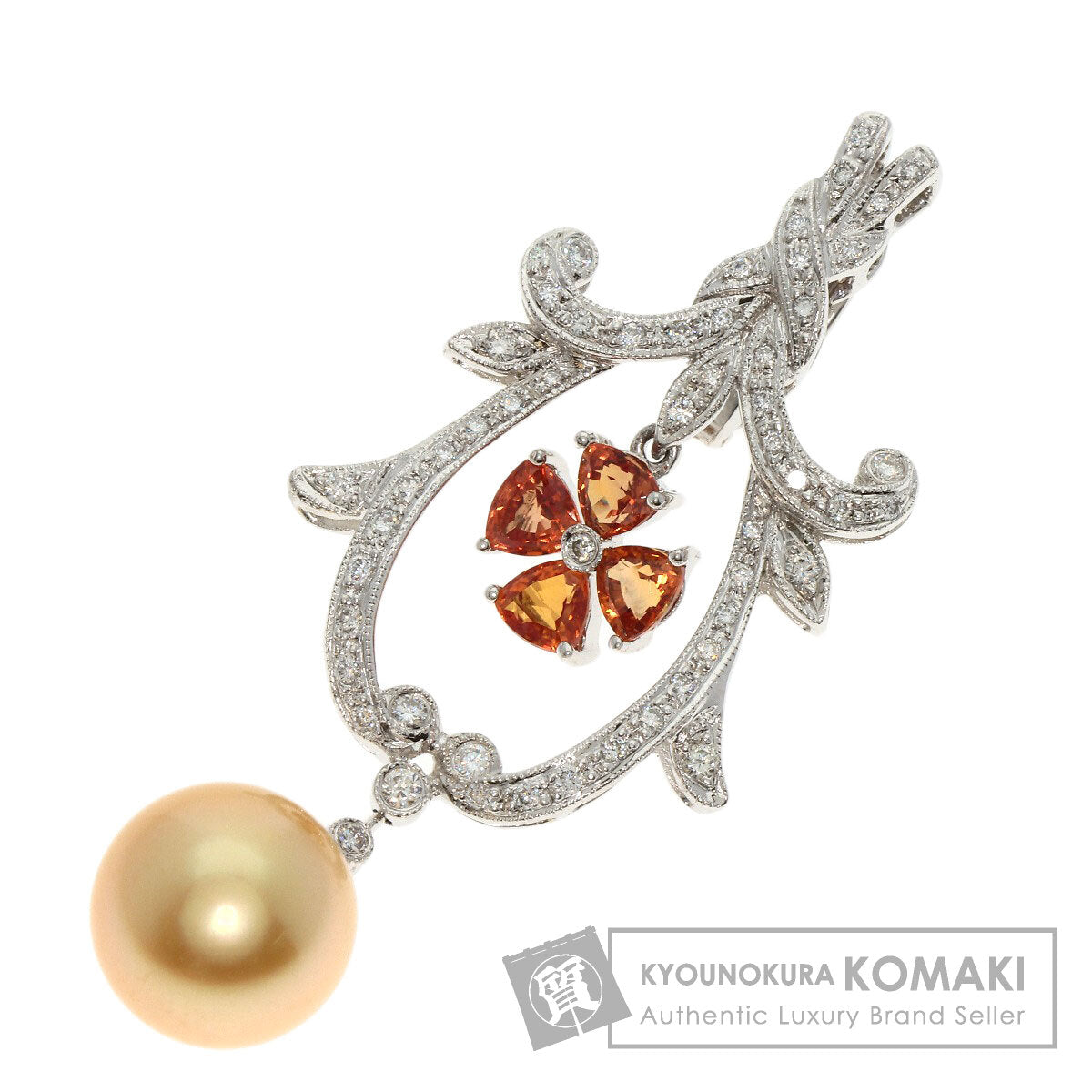 1.48ct Pearl Pearl Orange Sapphire Diamond Pendant top K18 White Gold K14WG 8.56g　Ladies