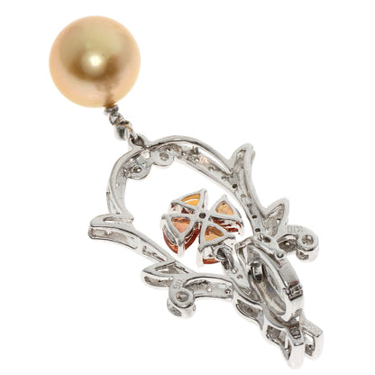 1.48ct Pearl Pearl Orange Sapphire Diamond Pendant top K18 White Gold K14WG 8.56g　Ladies