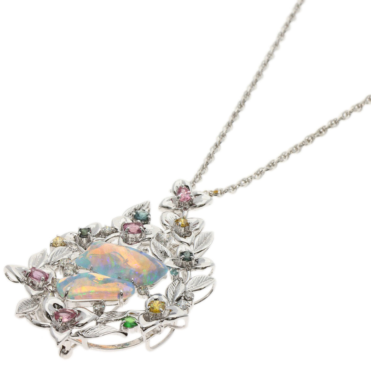 4.39ct Opal Diamond Colored Stone Necklace K18 White Gold K14WG 23.56g　Ladies