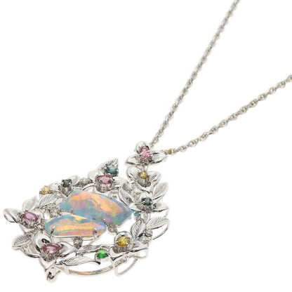 4.39ct Opal Diamond Colored Stone Necklace K18 White Gold K14WG 23.56g　Ladies