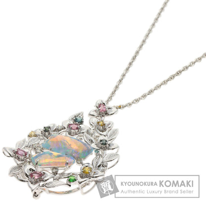 4.39ct Opal Diamond Colored Stone Necklace K18 White Gold K14WG 23.56g　Ladies