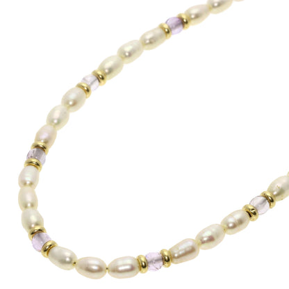 Freshwater Pearl Crystal Necklace K18 Yellow Gold  8g　Ladies