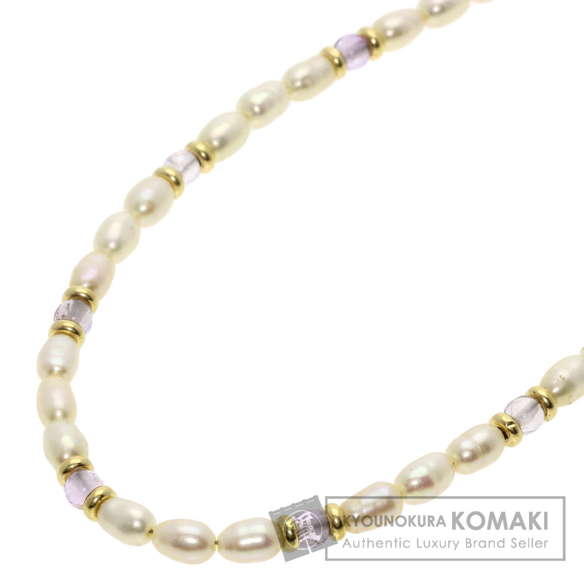 Freshwater Pearl Crystal Necklace K18 Yellow Gold  8g　Ladies