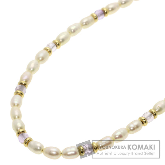 Freshwater Pearl Crystal Necklace K18 Yellow Gold  8g　Ladies